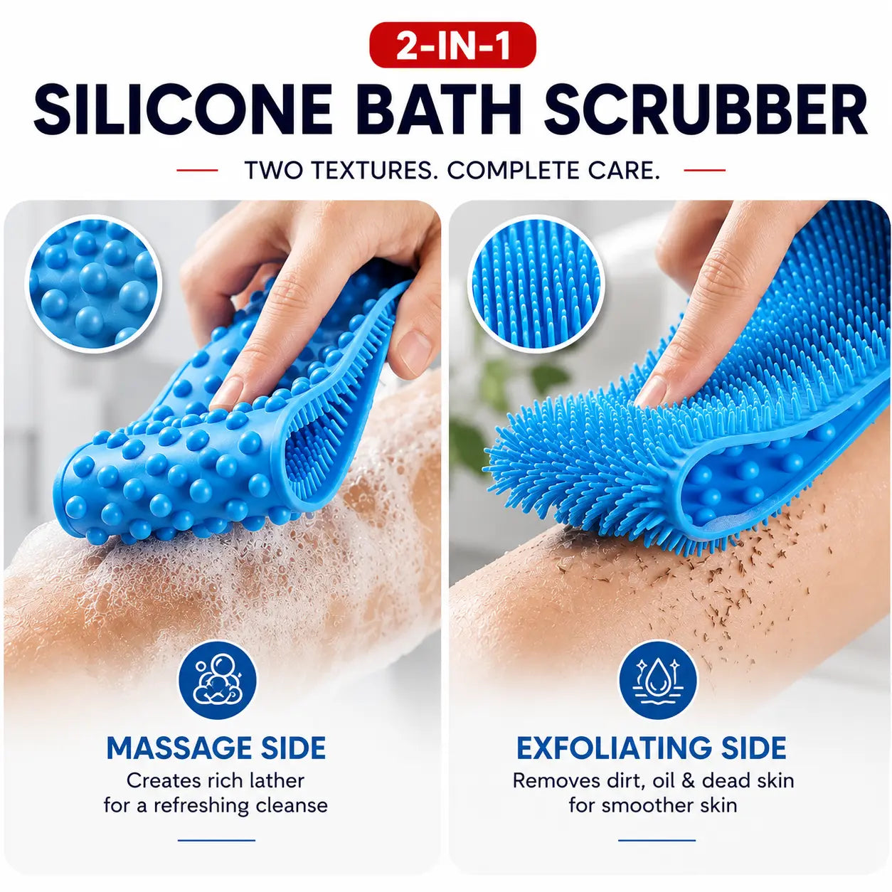2-in-1 Body Bath Scrubber Belt | Deep Exfoliating Back Cleaner | (Body Back Scrubber Free)