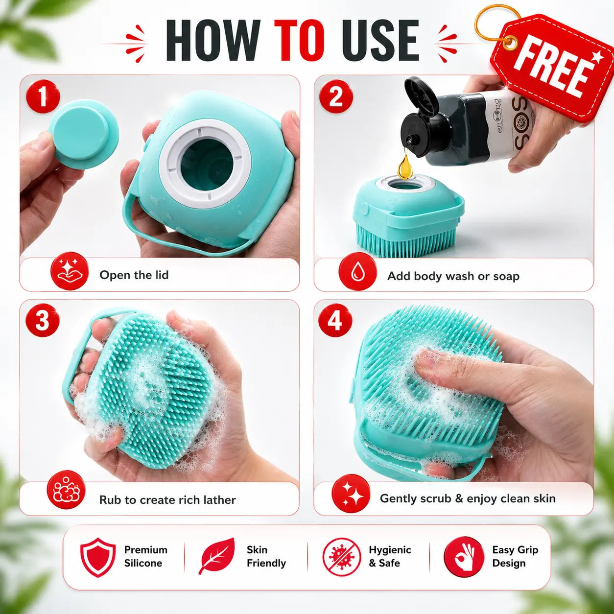 2-in-1 Body Bath Scrubber Belt | Deep Exfoliating Back Cleaner | (Body Back Scrubber Free)