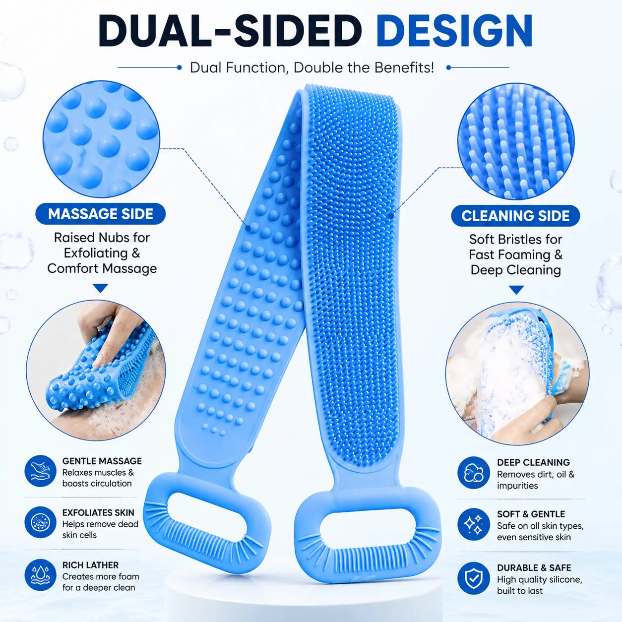 2-in-1 Body Bath Scrubber Belt | Deep Exfoliating Back Cleaner | (Body Back Scrubber Free)
