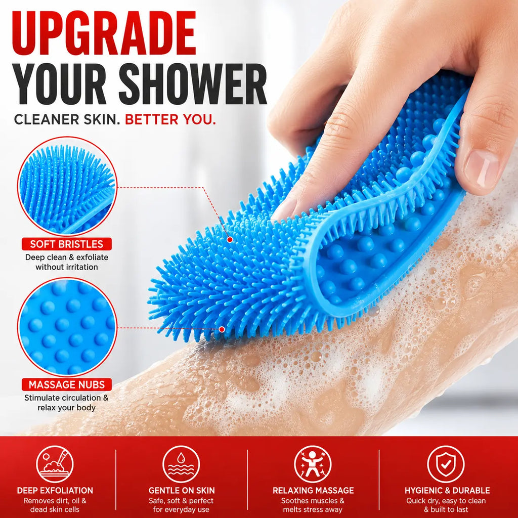 2-in-1 Body Bath Scrubber Belt | Deep Exfoliating Back Cleaner | (Body Back Scrubber Free)