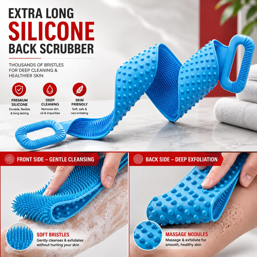 2-in-1 Body Bath Scrubber Belt | Deep Exfoliating Back Cleaner | (Body Back Scrubber Free)