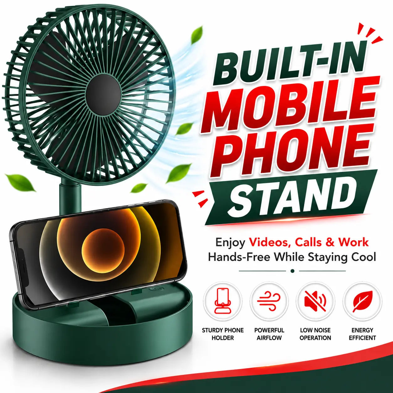 🔥Portable Rechargeable Fan 3-Speed Cooling | Foldable Design | 180° Adjustable Airflow | 2100 RPM Powerful rechargeable fan