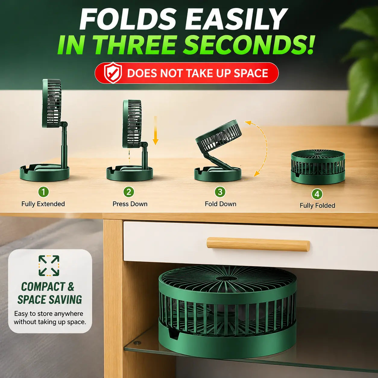 🔥Portable Rechargeable Fan 3-Speed Cooling | Foldable Design | 180° Adjustable Airflow | 2100 RPM Powerful rechargeable fan